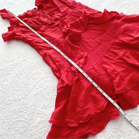NWOT Lulus Carmela Coral Red Ruffled Mini Dress Small - Picture 9 of 9